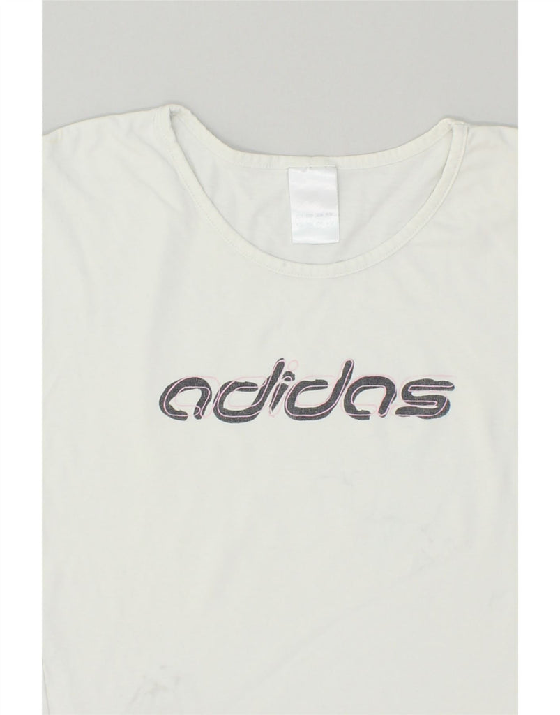 ADIDAS Womens Graphic T-Shirt Top UK 14 Medium White Cotton | Vintage Adidas | Thrift | Second-Hand Adidas | Used Clothing | Messina Hembry 