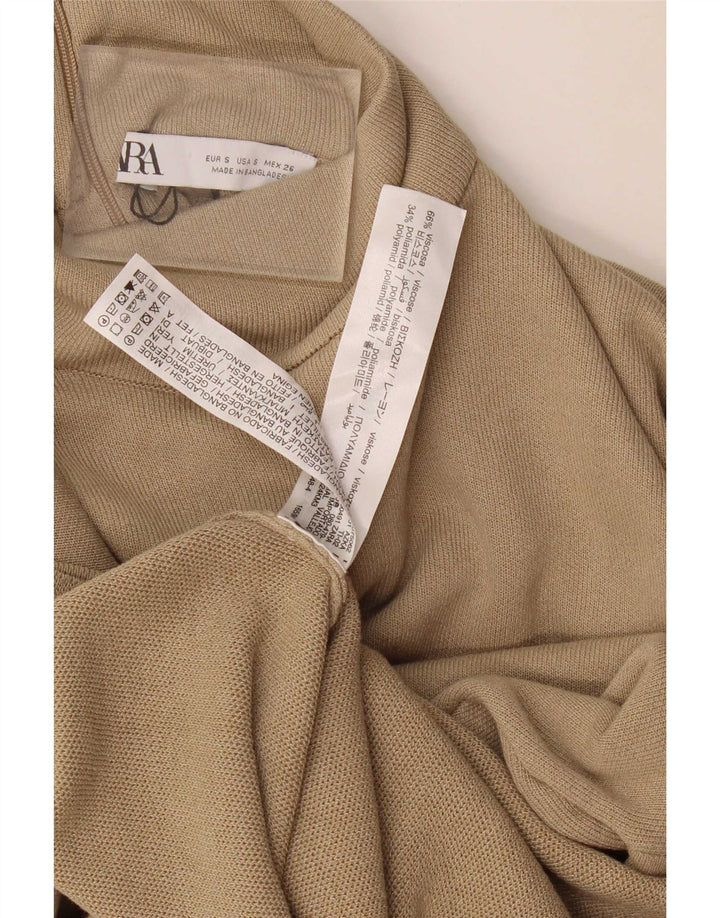 Zara Womens Turtle Neck Jumper Sweater UK 10 Small Beige Viscose