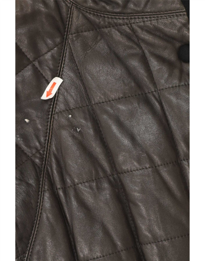 Vintage Womens Padded Leather Coat UK 12 Medium Black