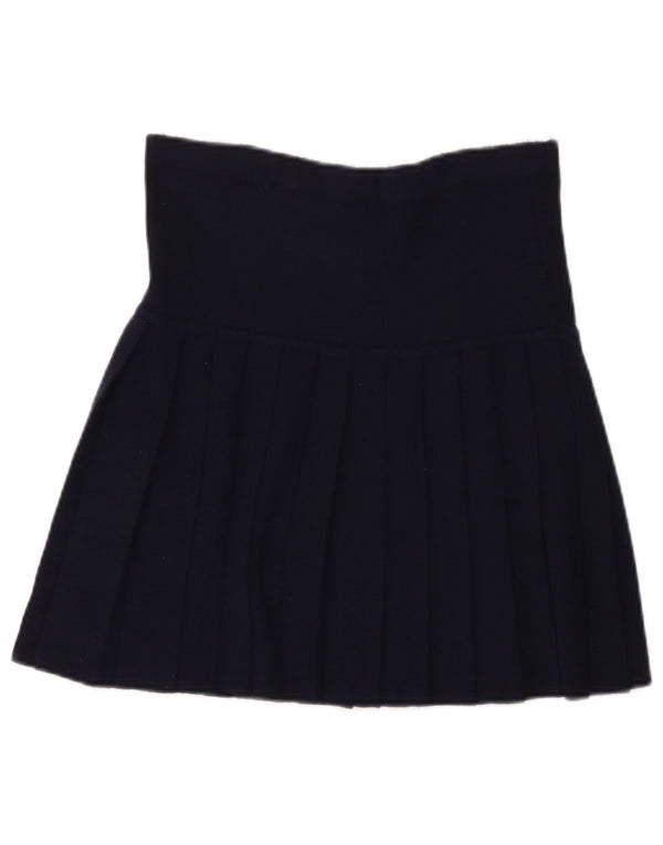 Vintage Womens Knit Mini Knife Pleated Skirt Small W27 Navy Blue Wool