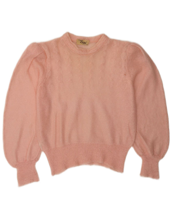 Vintage Womens See Through Crew Neck Jumper Sweater UK 14 Medium Pink