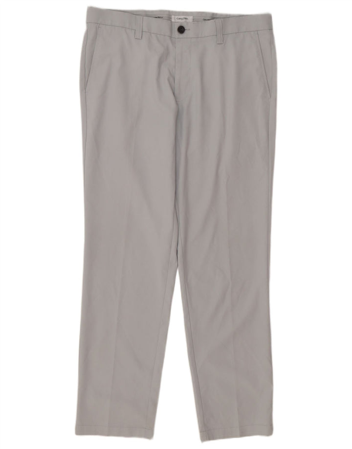 Calvin Klein Mens Straight Casual Trousers W36 L31 Grey Polyester