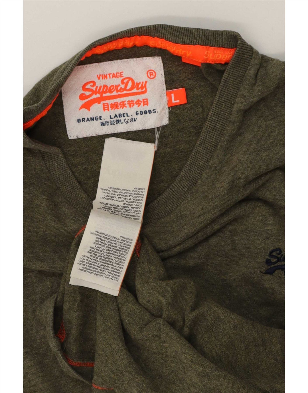 Superdry Mens T-Shirt Top Large Khaki Flecked Cotton
