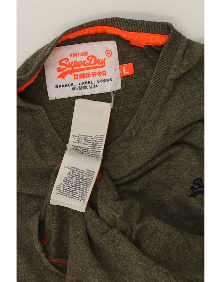 Superdry Mens T-Shirt Top Large Khaki Flecked Cotton