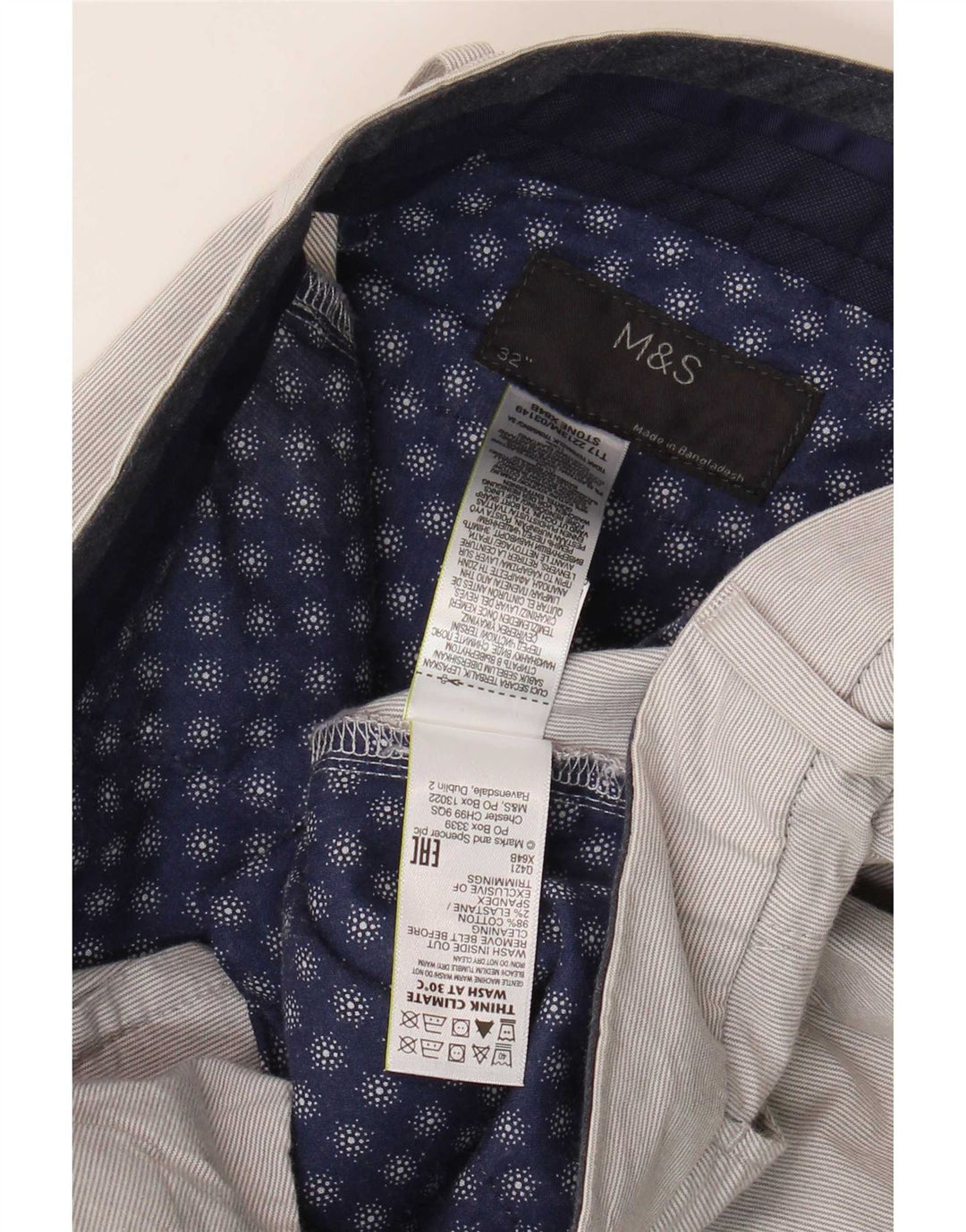 Marks & Spencer Mens Chino Shorts W32 Medium Grey Pinstripe Cotton