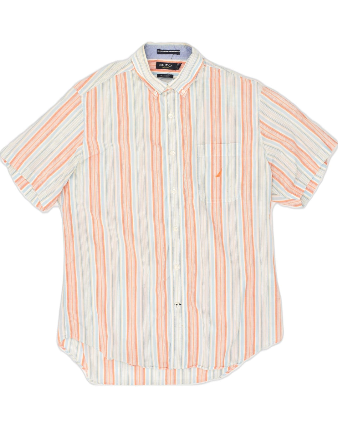 NAUTICA Mens Classic Fit Short Sleeve Shirt Large Multicoloured Striped | Vintage Nautica | Thrift | Second-Hand Nautica | Used Clothing | Messina Hembry 