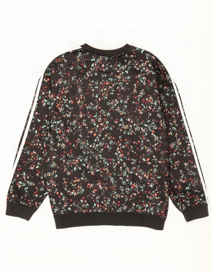 Adidas Womens Sweatshirt Jumper UK 12 Medium Black Floral Polyester