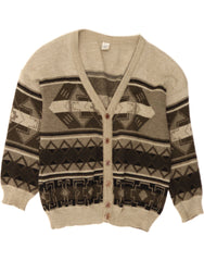 VINTAGE Mens Cardigan Sweater Large Beige Fair Isle