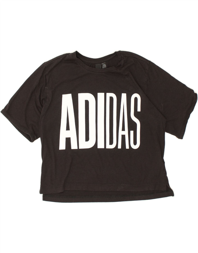 ADIDAS Womens Crop Graphic T-Shirt Top UK 12-14 Medium Black Cotton | Vintage Adidas | Thrift | Second-Hand Adidas | Used Clothing | Messina Hembry 