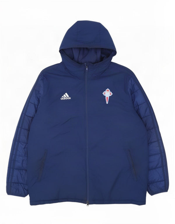 Adidas Mens Hooded Padded Jacket UK 44 2XL Navy Blue Polyester