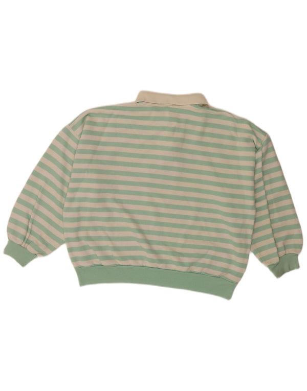 Vintage Womens Sweatshirt Jumper UK 14 Large Green Striped Retro