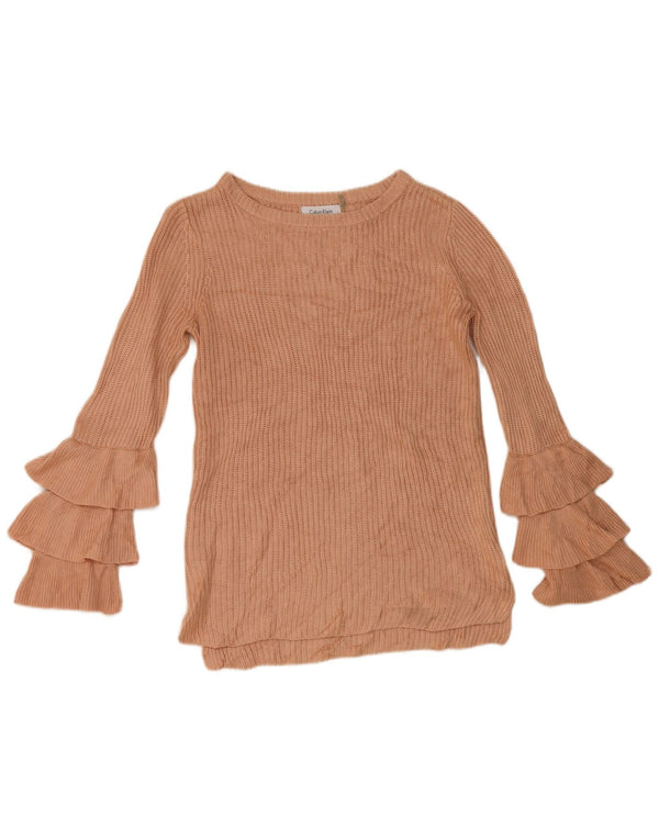 Calvin Klein Womens Boat Neck Jumper Sweater UK 6 XS Pink Acrylic