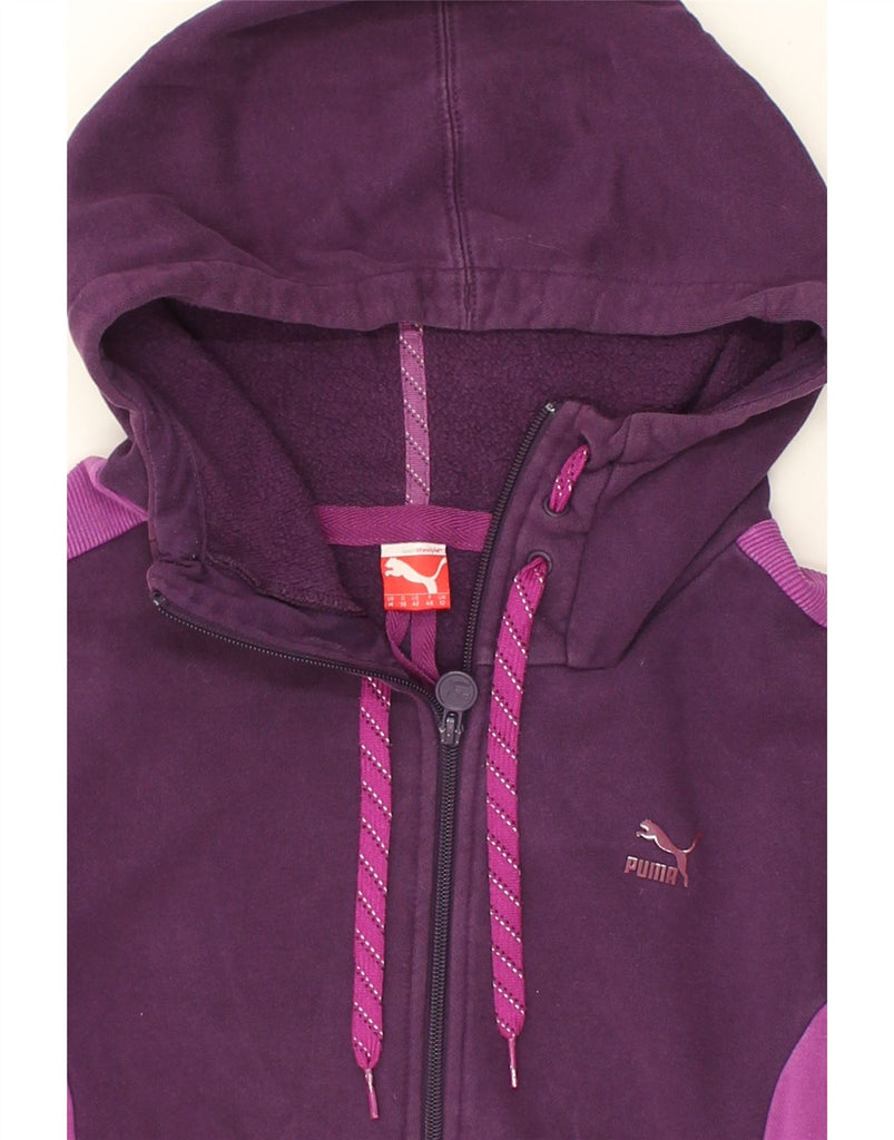 PUMA Womens Zip Hoodie Sweater UK 12 Medium  Purple Colourblock Cotton | Vintage Puma | Thrift | Second-Hand Puma | Used Clothing | Messina Hembry 