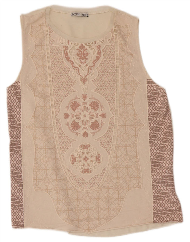 Zara Womens Abstract Pattern Vest Top UK 8 Small Beige Polyester
