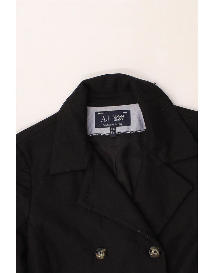ARMANI JEANS Womens Double Breasted Blazer Jacket US 10 Large Black Wool Vintage Armani Jeans and Second-Hand Armani Jeans from Messina Hembry 