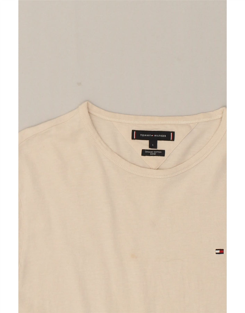 TOMMY HILFIGER Mens T-Shirt Top Large Beige Cotton | Vintage Tommy Hilfiger | Thrift | Second-Hand Tommy Hilfiger | Used Clothing | Messina Hembry 