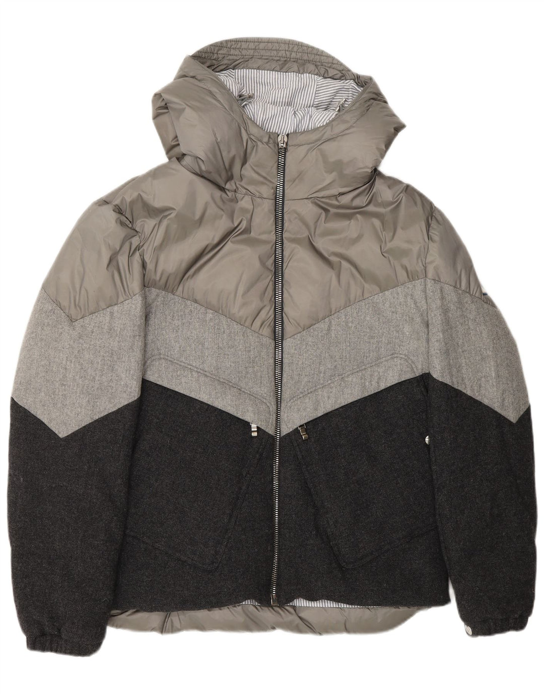 Moncler Mens Hooded Padded Jacket Size 3 Large Grey Colourblock Designer
