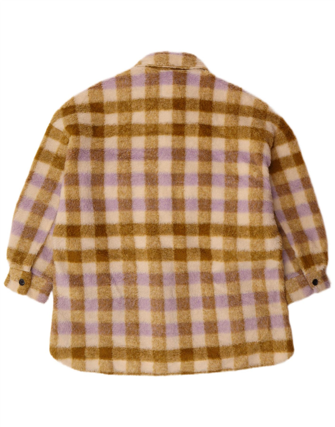 Zara Womens Oversized Fleece Jacket UK 10 Small Beige Plaid Polyester