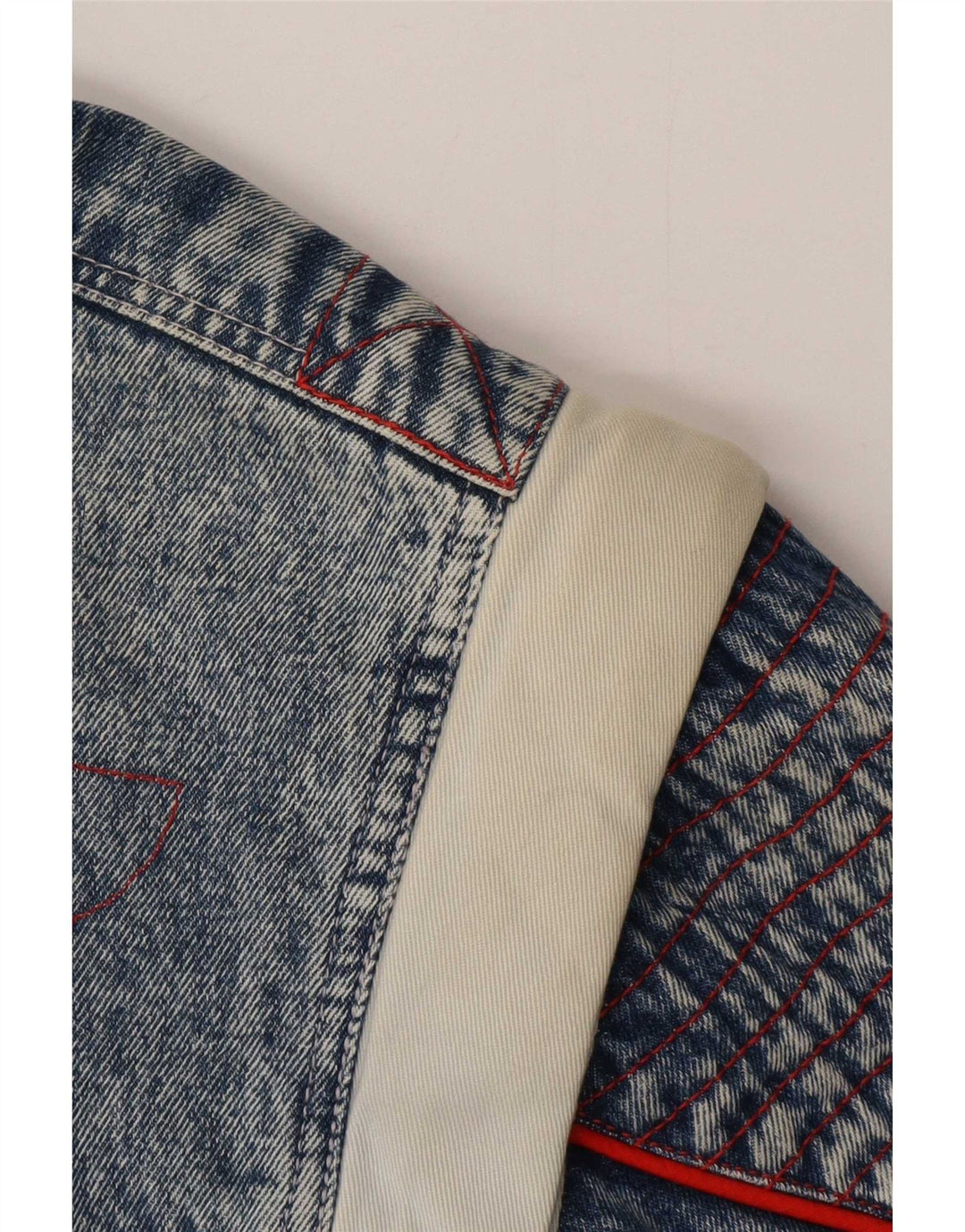 Vintage Mens Sherpa Denim Jacket IT 48/50 Medium Blue Colourblock Cotton