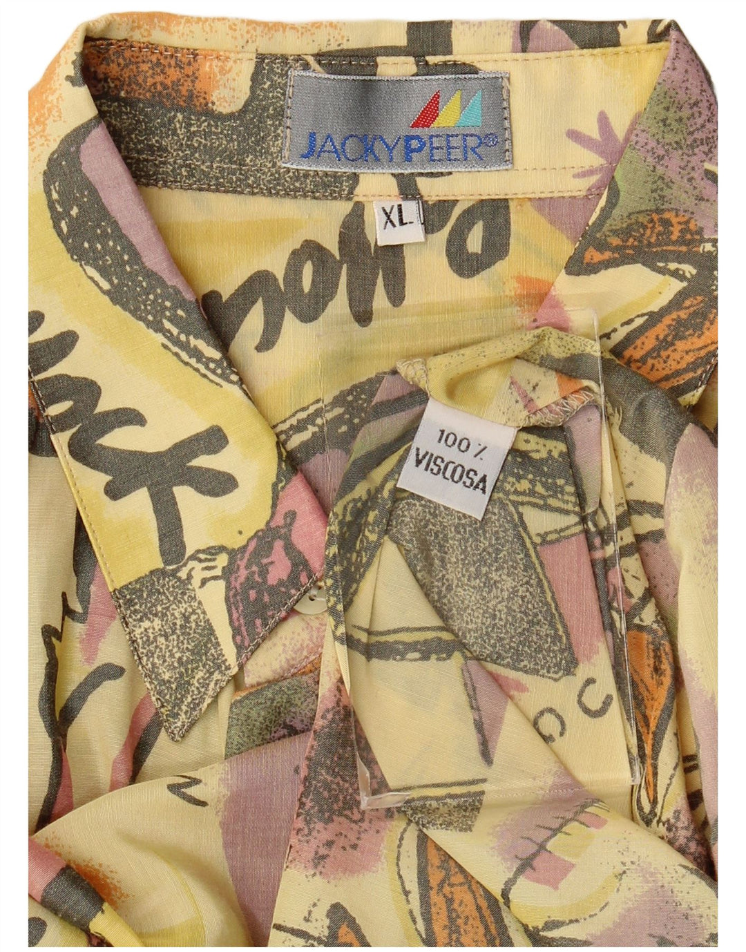 Jacky Peer Mens Abstract Pattern Short Sleeve Shirt XL Yellow Viscose