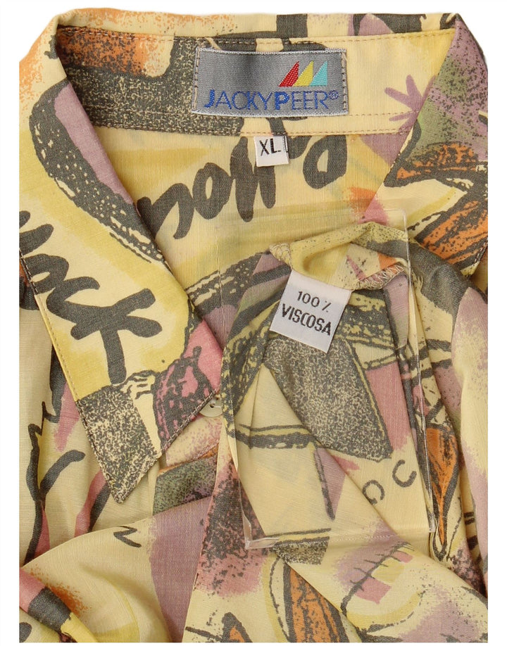 Jacky Peer Mens Abstract Pattern Short Sleeve Shirt XL Yellow Viscose
