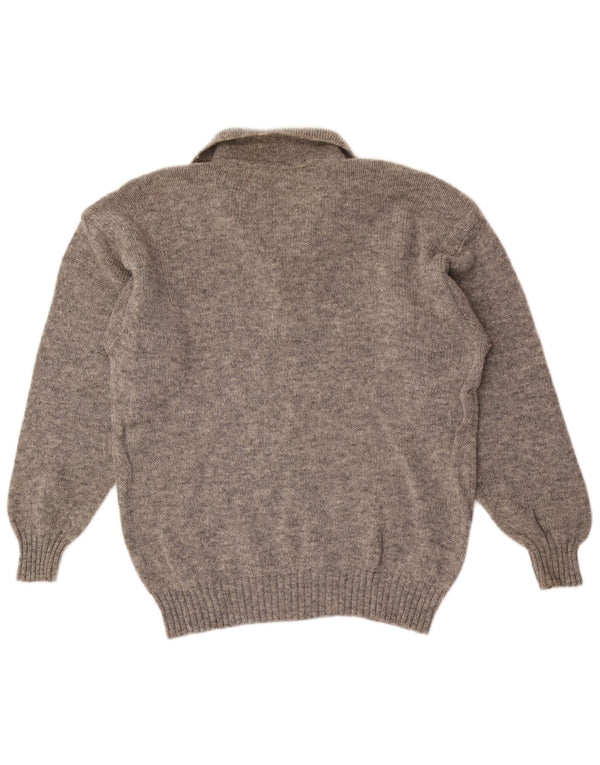 Vintage Mens Polo Neck Jumper Sweater IT 50 Medium Grey Argyle/Diamond Wool