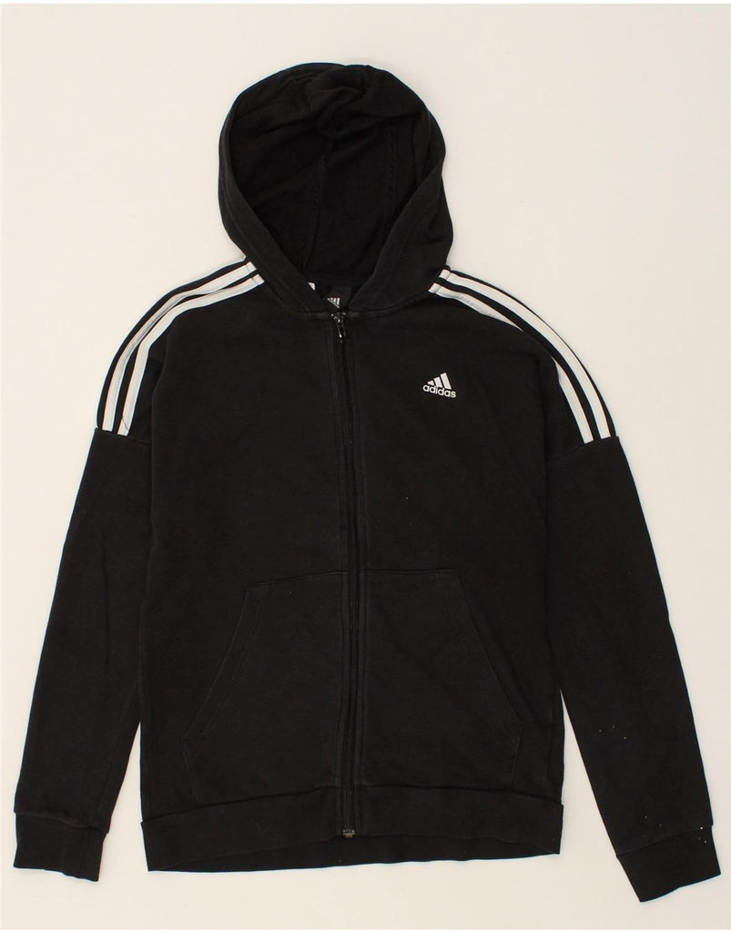 ADIDAS Boys Zip Hoodie Sweater 13-14 Years Black Cotton | Vintage Adidas | Thrift | Second-Hand Adidas | Used Clothing | Messina Hembry 