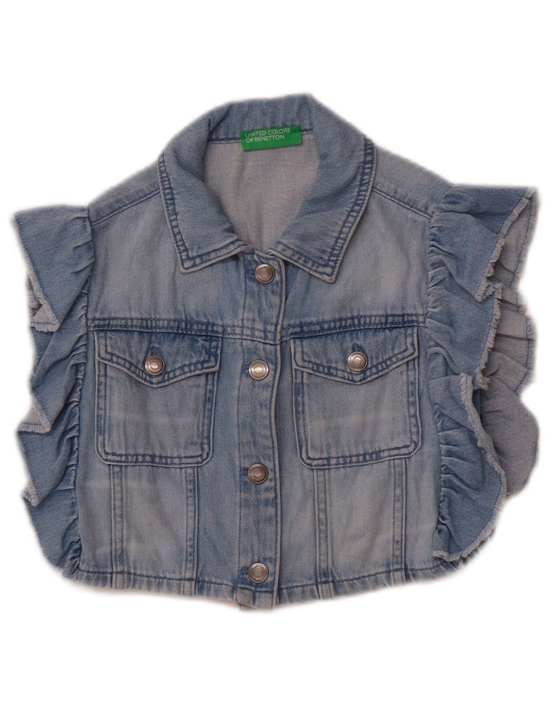 Benetton Girls Crop Denim Gilet 10-11 Years XL Blue Cotton