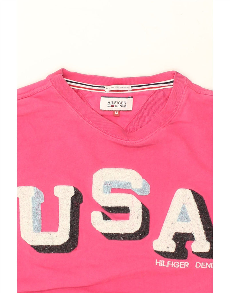 TOMMY HILFIGER Mens Graphic Top Long Sleeve Medium Pink Cotton | Vintage Tommy Hilfiger | Thrift | Second-Hand Tommy Hilfiger | Used Clothing | Messina Hembry 