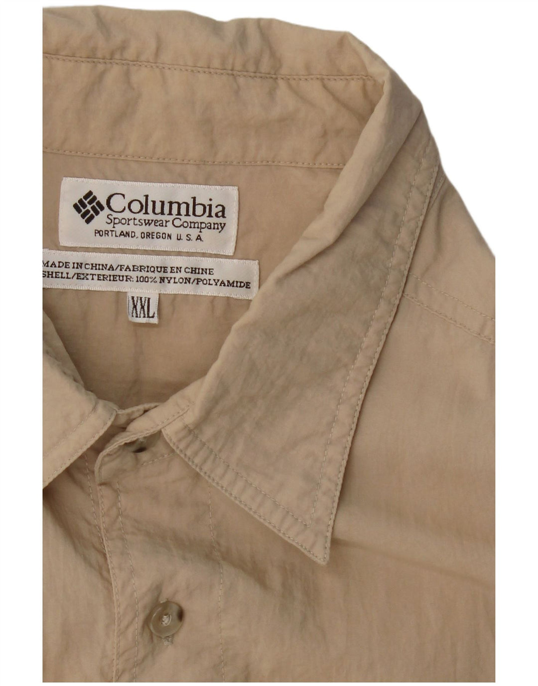 COLUMBIA Mens Short Sleeve Shirt 2XL Beige Nylon