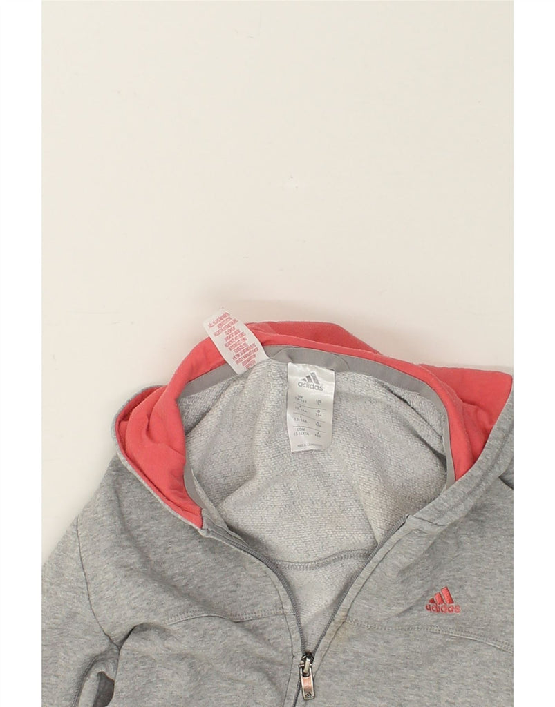 ADIDAS Girls Zip Hoodie Sweater 13-14 Years Grey Cotton | Vintage Adidas | Thrift | Second-Hand Adidas | Used Clothing | Messina Hembry 