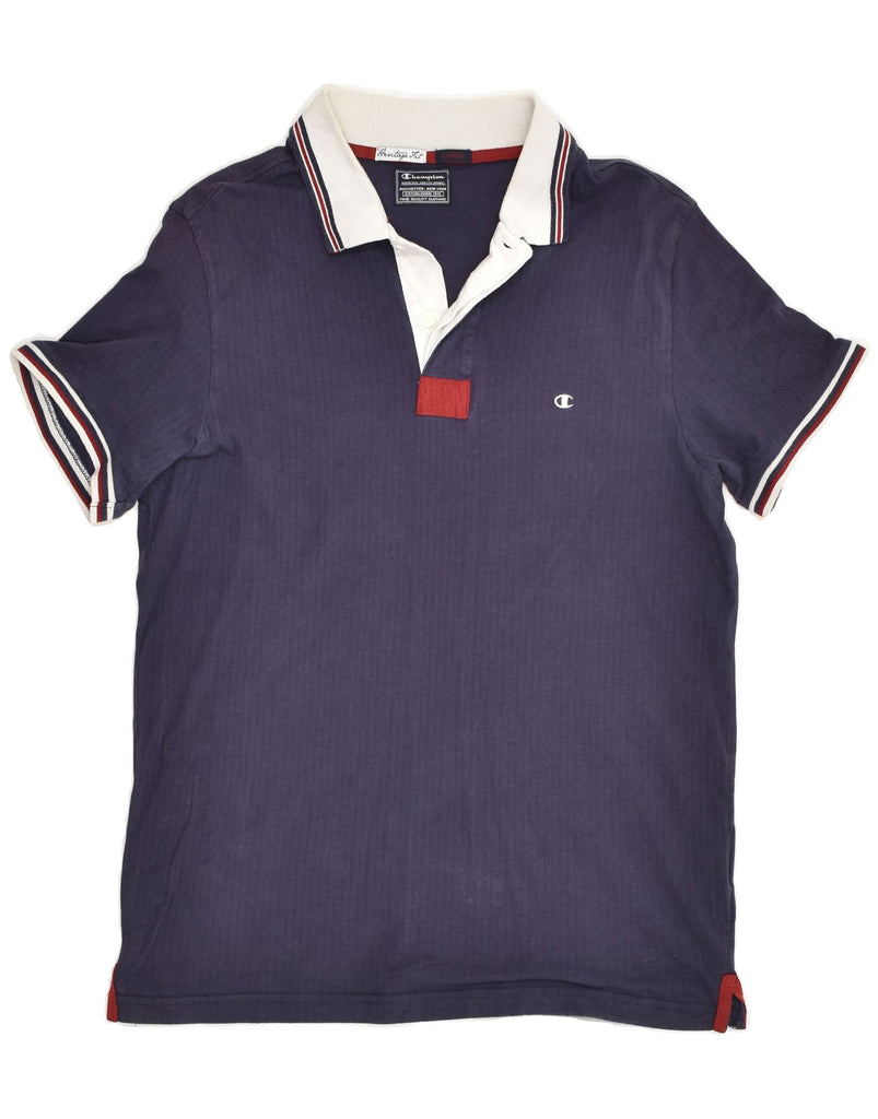 CHAMPION Mens Heritage Fit Polo Shirt Large Navy Blue Cotton | Vintage Champion | Thrift | Second-Hand Champion | Used Clothing | Messina Hembry 