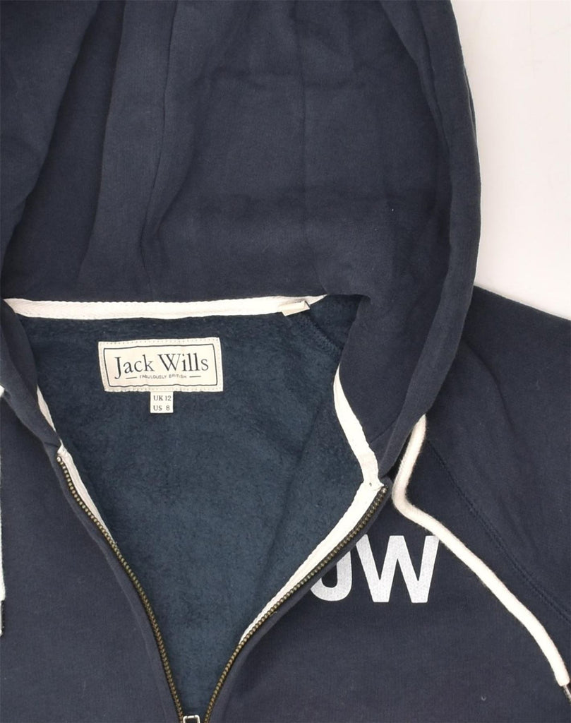 JACK WILLS Womens Zip Hoodie Sweater UK 12 Medium  Navy Blue Cotton | Vintage Jack Wills | Thrift | Second-Hand Jack Wills | Used Clothing | Messina Hembry 