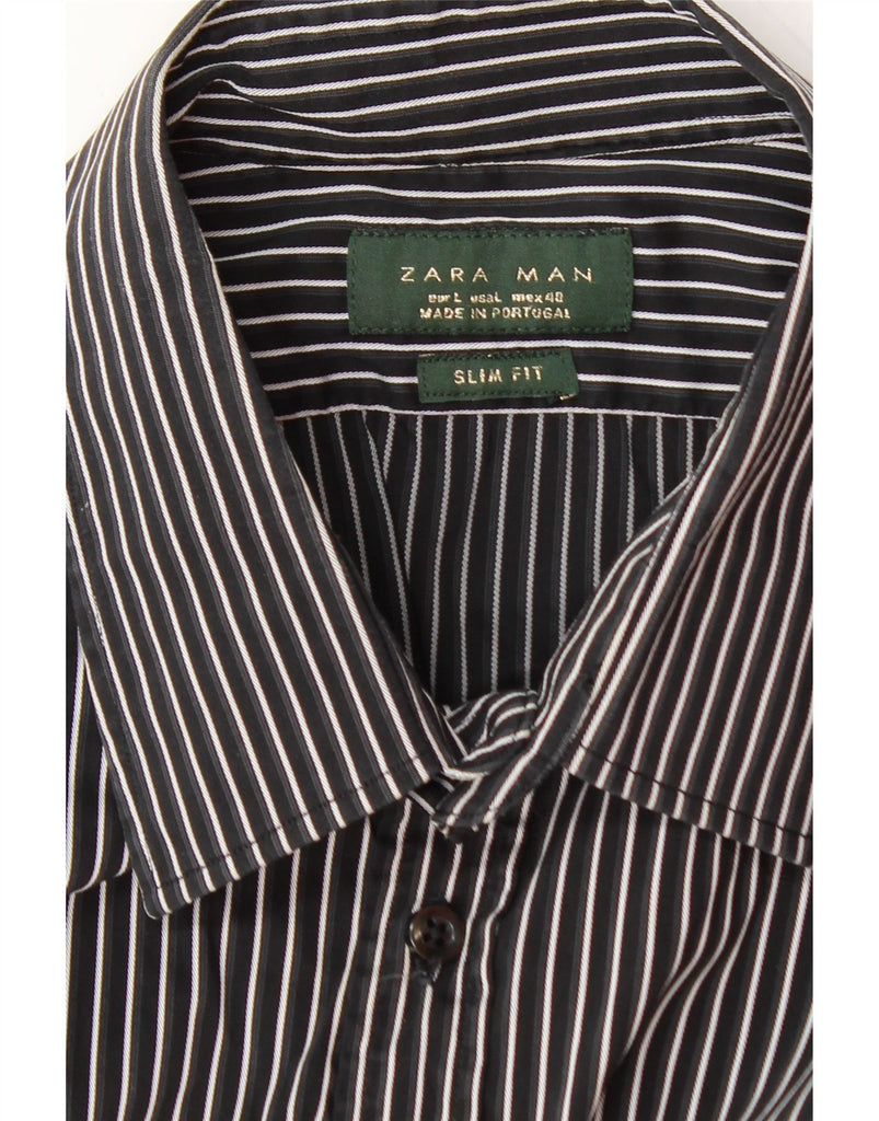 ZARA Mens Slim Fit Shirt Large Black Pinstripe Vintage Zara and Second-Hand Zara from Messina Hembry 