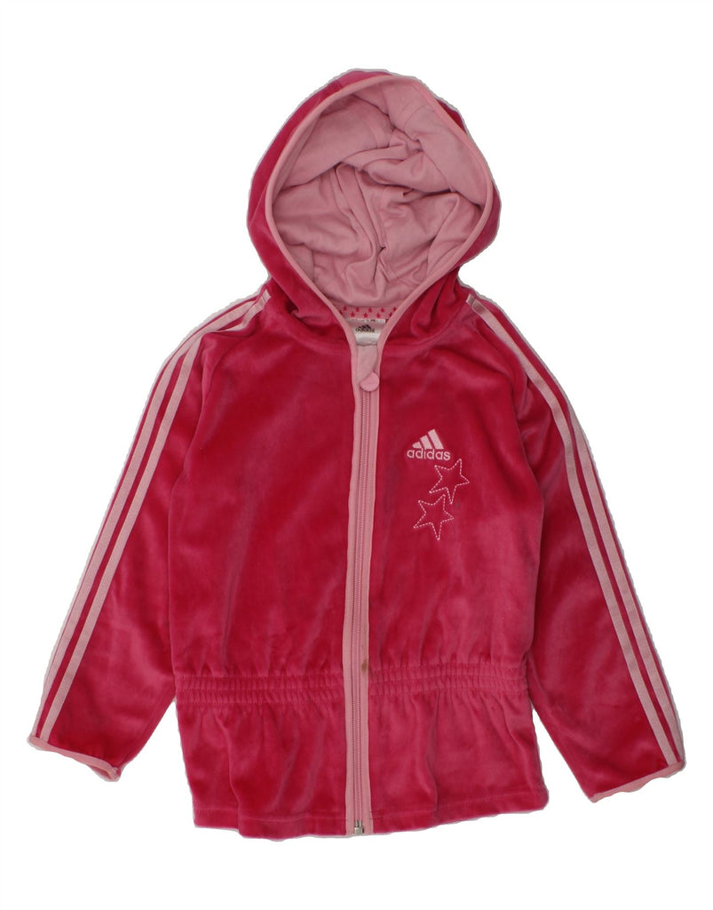 ADIDAS Girls Velour Zip Hoodie Sweater 3-4 Years Pink Polyester | Vintage Adidas | Thrift | Second-Hand Adidas | Used Clothing | Messina Hembry 