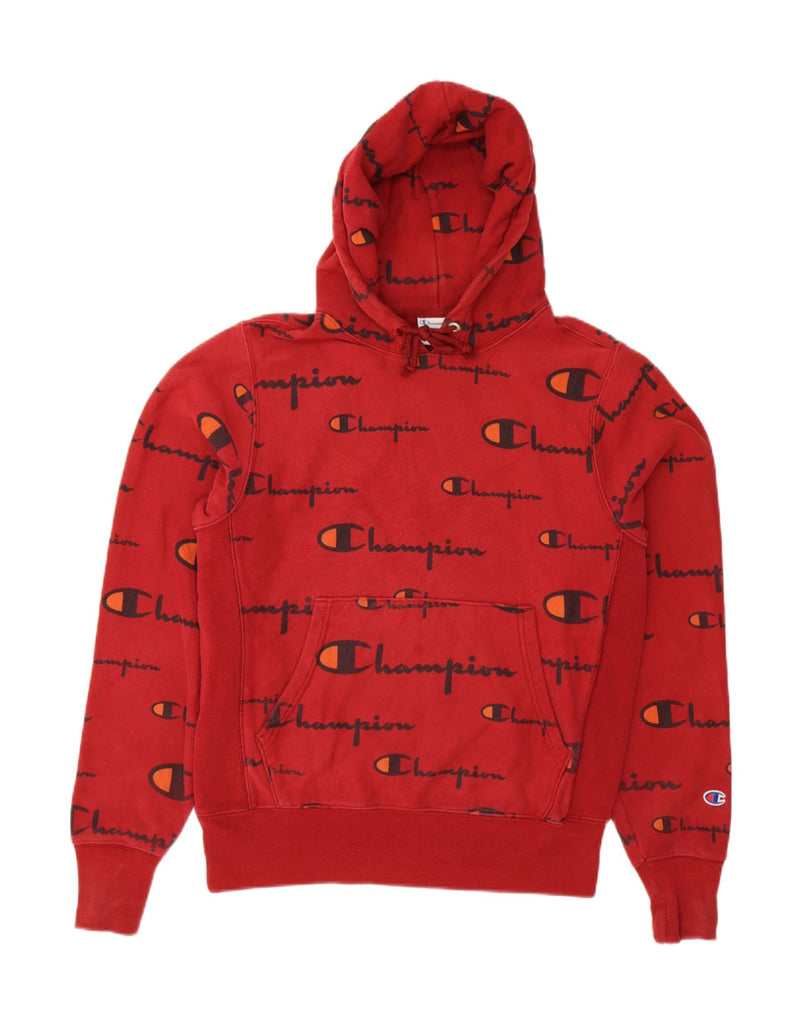 CHAMPION Mens Graphic Hoodie Jumper Small Red Cotton Vintage Champion and Second-Hand Champion from Messina Hembry 