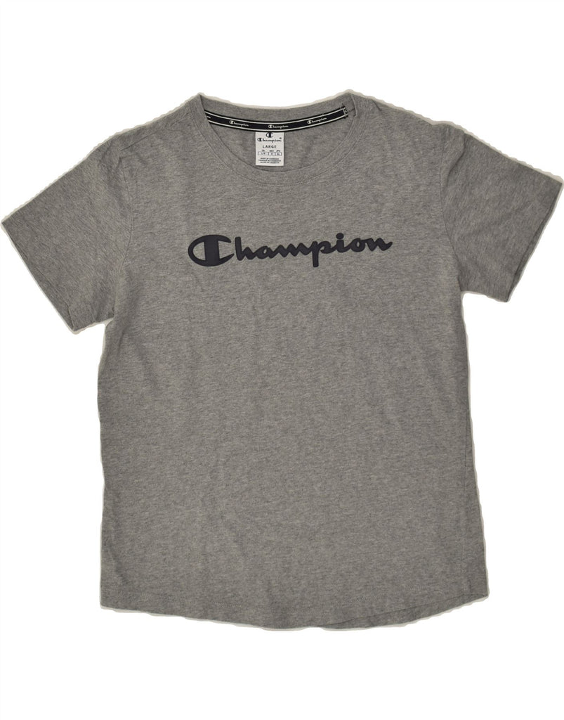 CHAMPION Womens Graphic T-Shirt Top UK 14 Large Grey | Vintage Champion | Thrift | Second-Hand Champion | Used Clothing | Messina Hembry 