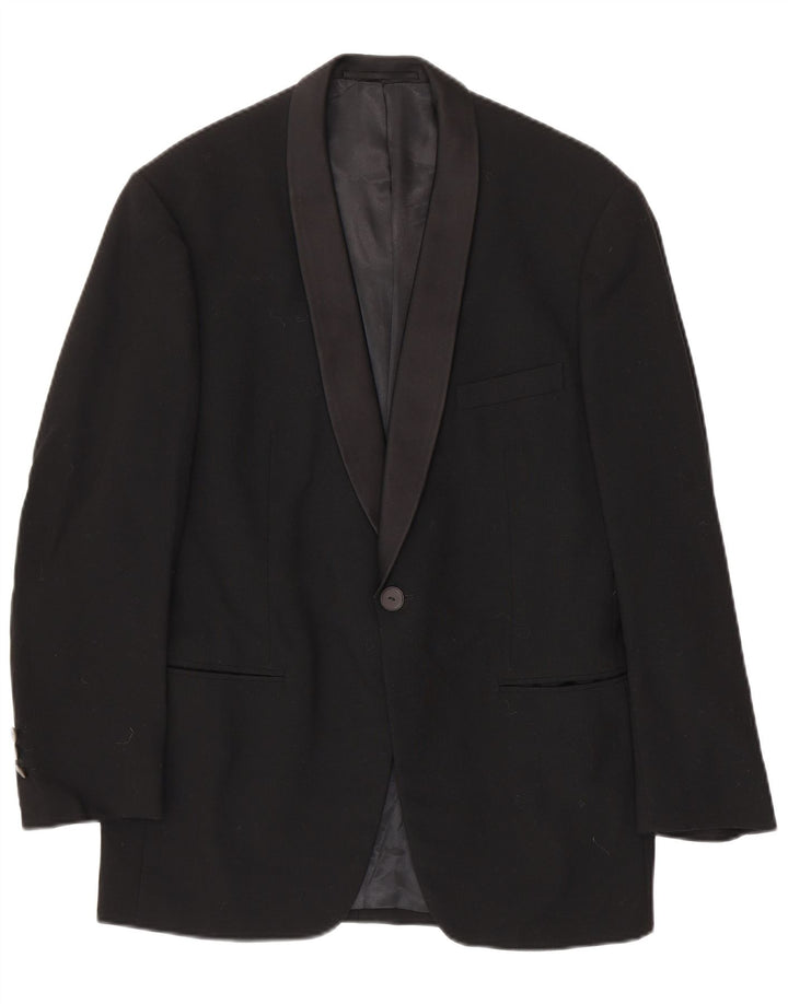 TLAPA Mens 1 Button Blazer Jacket UK 38 Medium Black Virgin Wool