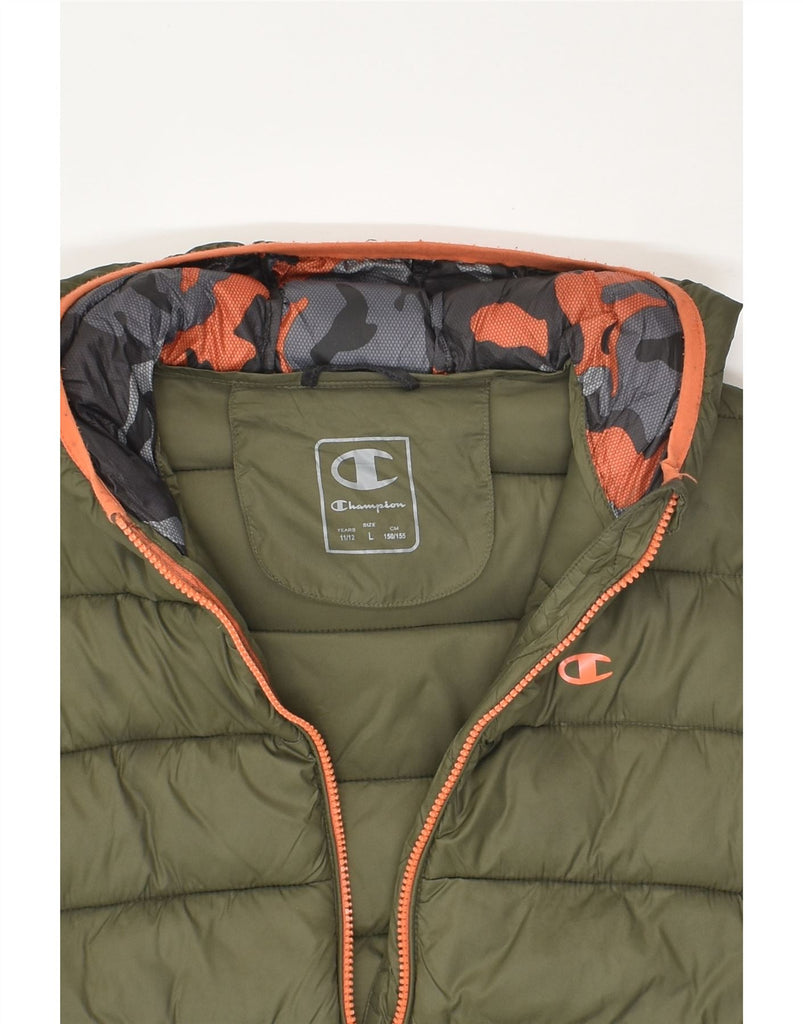 CHAMPION Boys Hooded Padded Jacket 11-12 Years Large Green Polyamide | Vintage Champion | Thrift | Second-Hand Champion | Used Clothing | Messina Hembry 