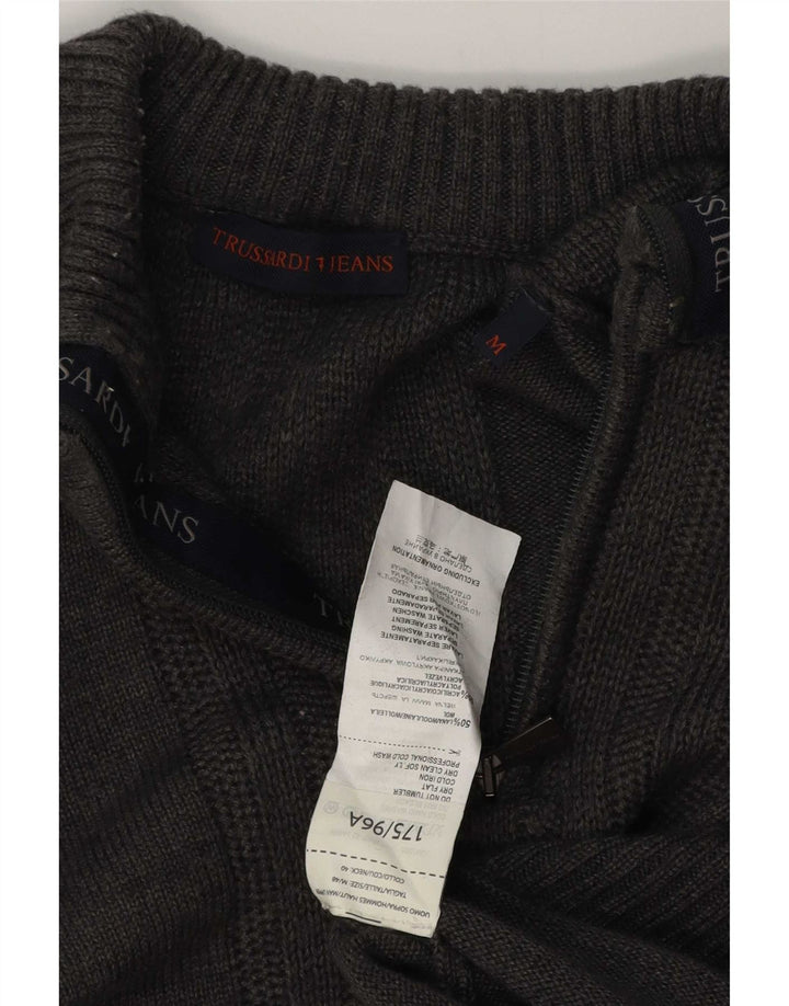 Trussardi Jeans Mens Zip Neck Jumper Sweater Medium Grey Wool