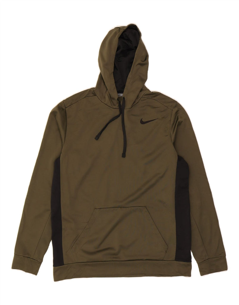 NIKE Mens Therma-Fit Hoodie Jumper Large Khaki Colourblock Polyester Vintage Nike and Second-Hand Nike from Messina Hembry 
