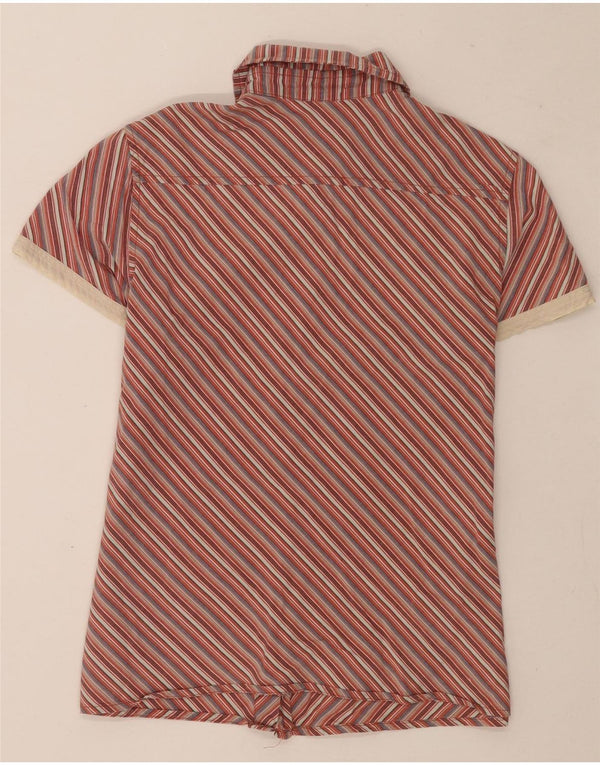 Think Pink Womens Short Sleeve Shirt UK 10 Small Red Striped Cotton