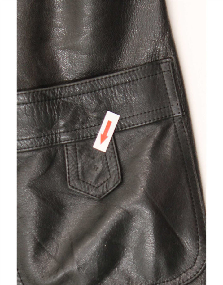 Vintage Womens Leather Coat IT 52 2XL Black