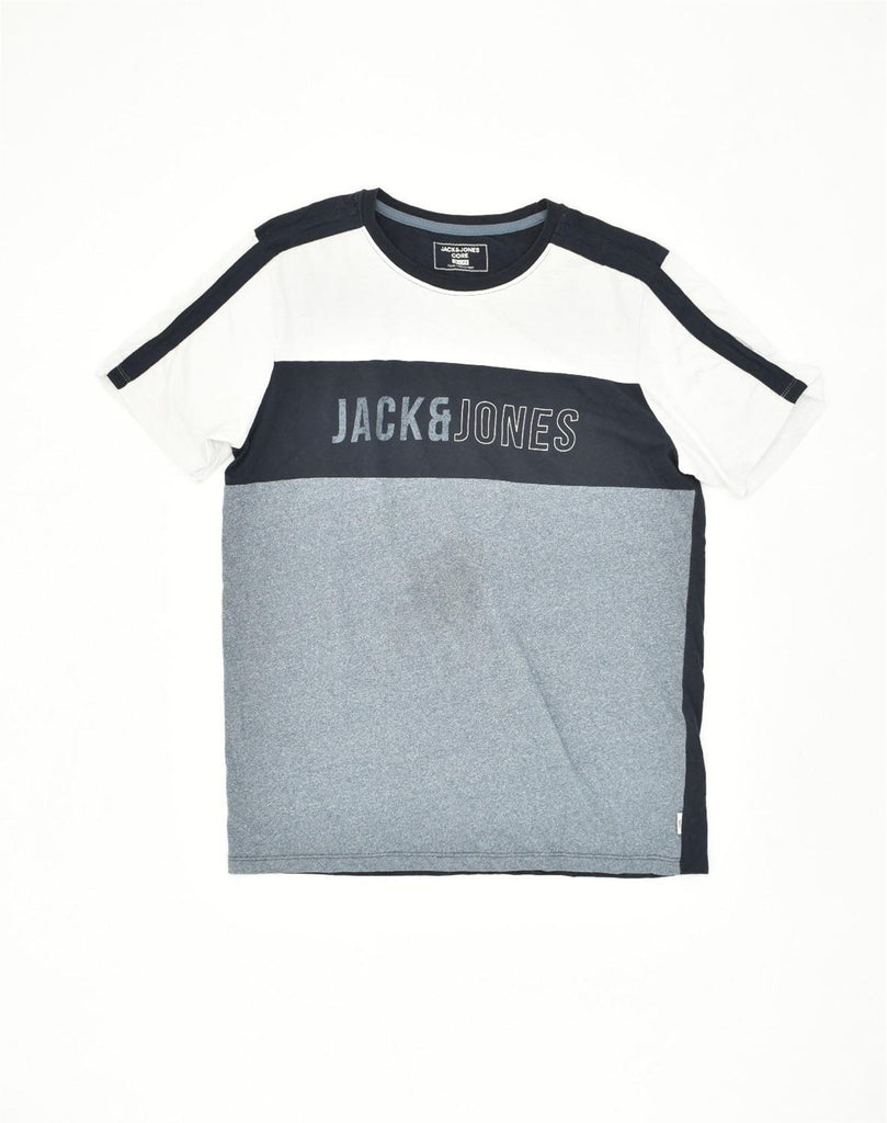 JACK & JONES Mens Core Slim Fit Graphic T-Shirt Top XL Blue Colourblock | Vintage Jack & Jones | Thrift | Second-Hand Jack & Jones | Used Clothing | Messina Hembry 