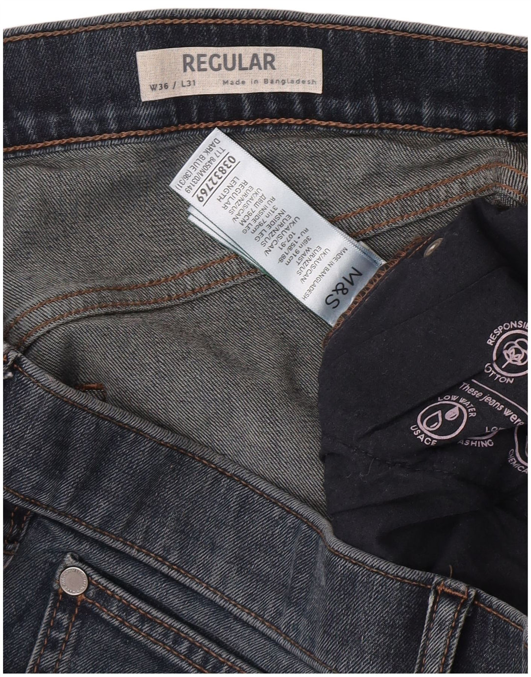 Marks & Spencer Mens Regular Fit Straight Jeans W36 L31 Blue Cotton