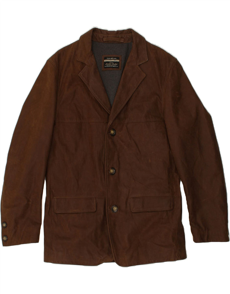 COTTON BELT Mens 3 Button Leather Blazer Jacket IT 48 Medium Brown Leather | Vintage Cotton Belt | Thrift | Second-Hand Cotton Belt | Used Clothing | Messina Hembry 
