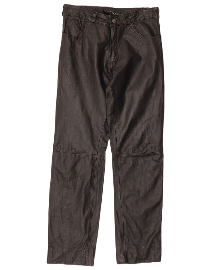 Vintage Womens Straight Leather Trousers W30 L29 Black