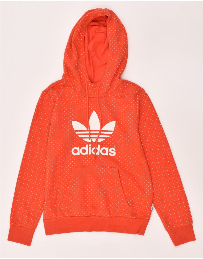 ADIDAS Womens Graphic Hoodie Jumper UK 10 Small Red Spotted Cotton | Vintage Adidas | Thrift | Second-Hand Adidas | Used Clothing | Messina Hembry 