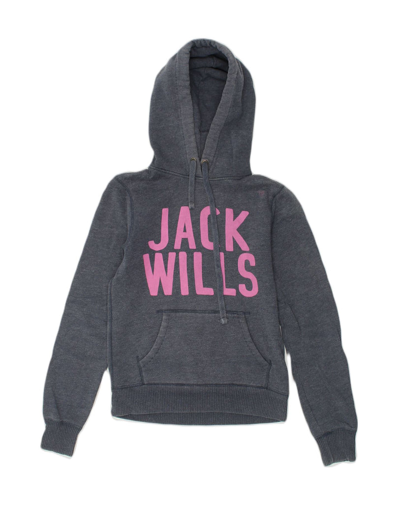 JACK WILLS Womens Graphic Hoodie Jumper UK 8 Small Blue Cotton | Vintage Jack Wills | Thrift | Second-Hand Jack Wills | Used Clothing | Messina Hembry 