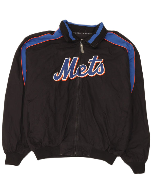 Majestic Mens Mets Graphic Tracksuit Top Jacket XL Black Colourblock Nylon